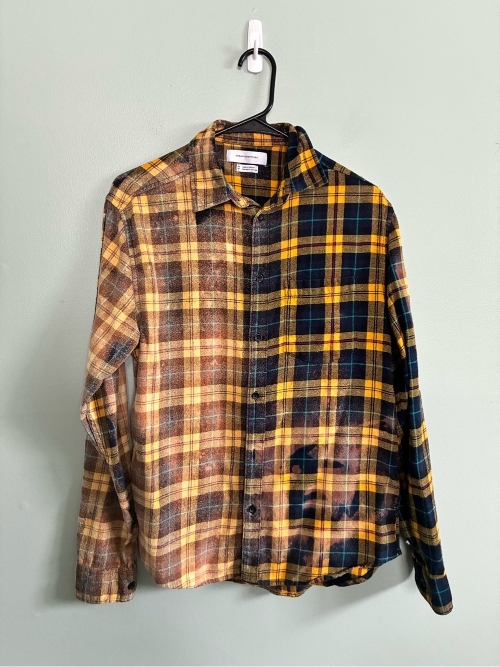 Upcycled Bleached Pokémon Pokeball Pikachu Mens XS Plaid Button-Up Shirt
